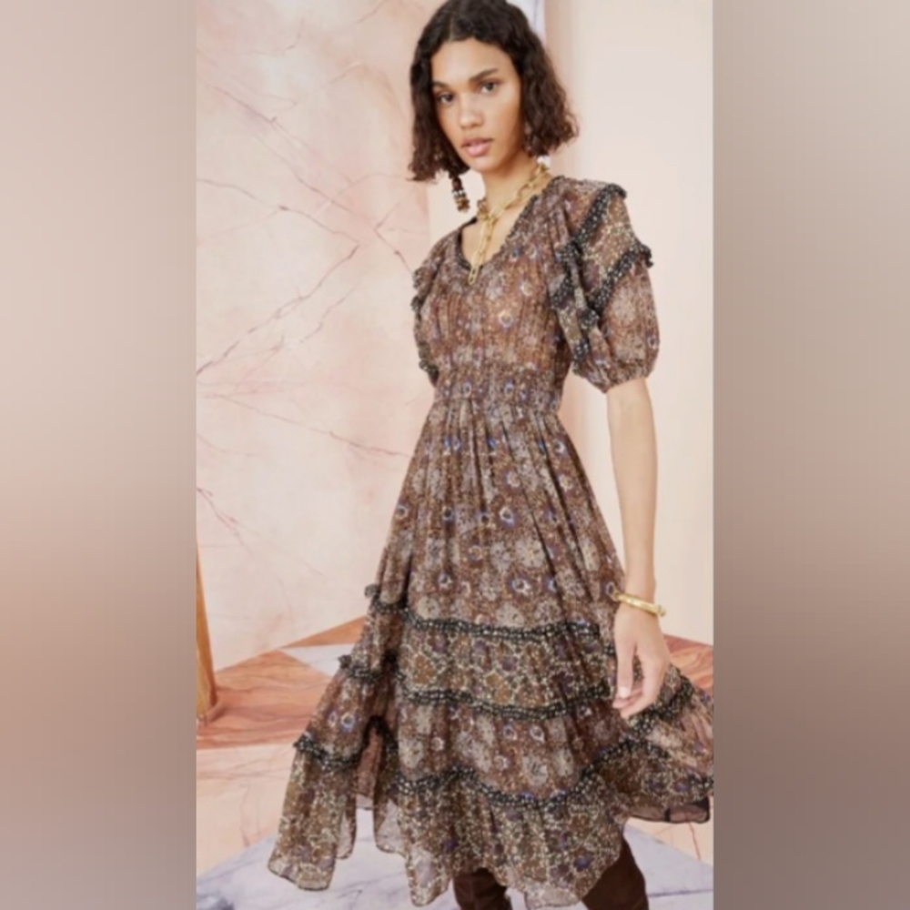 Ulla Johnson Silk Nayasa Midi Dress Size 8